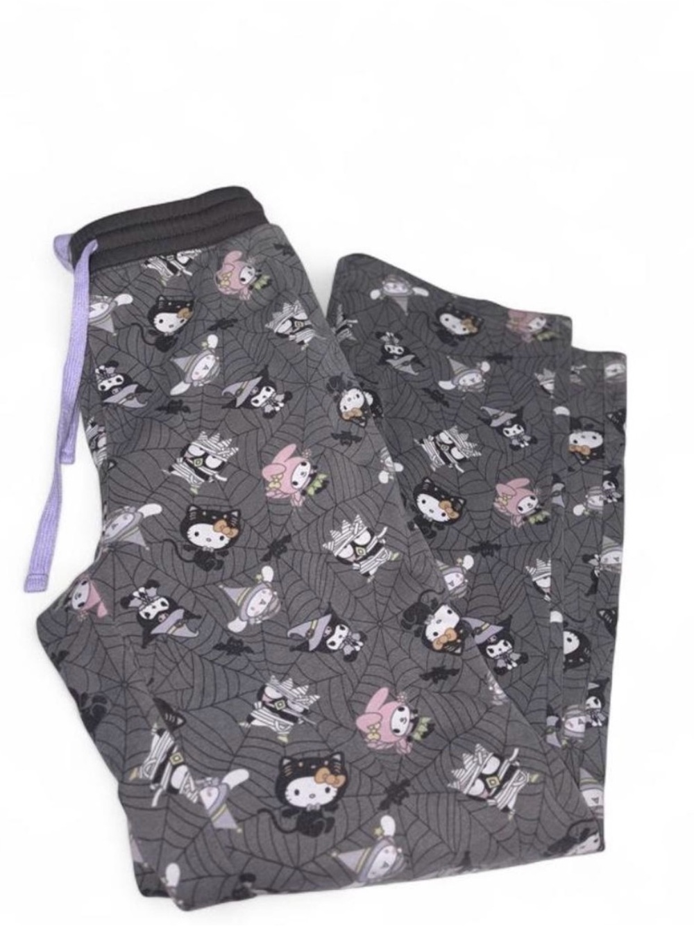 Womenโs Gray Sanrio Character sweat Pants with Purple Drawstring size XS